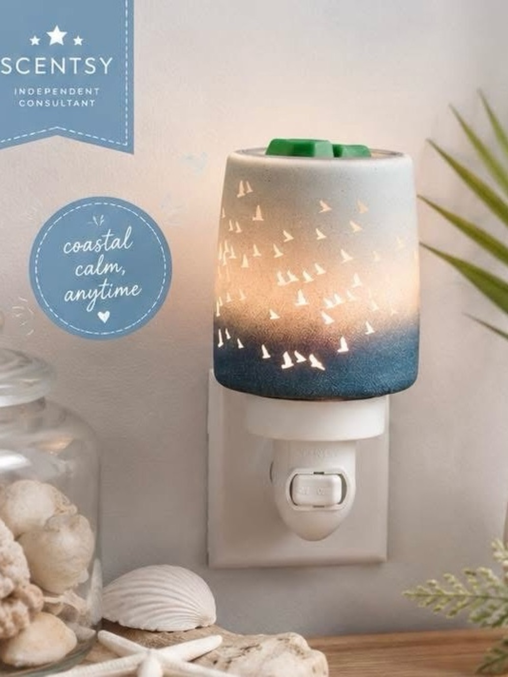 Scentsy 🌊 Waves & Wings 🪽 Mini Warmer NIB Wall plug-in Night light Frosted glass - Picture 3 of 8